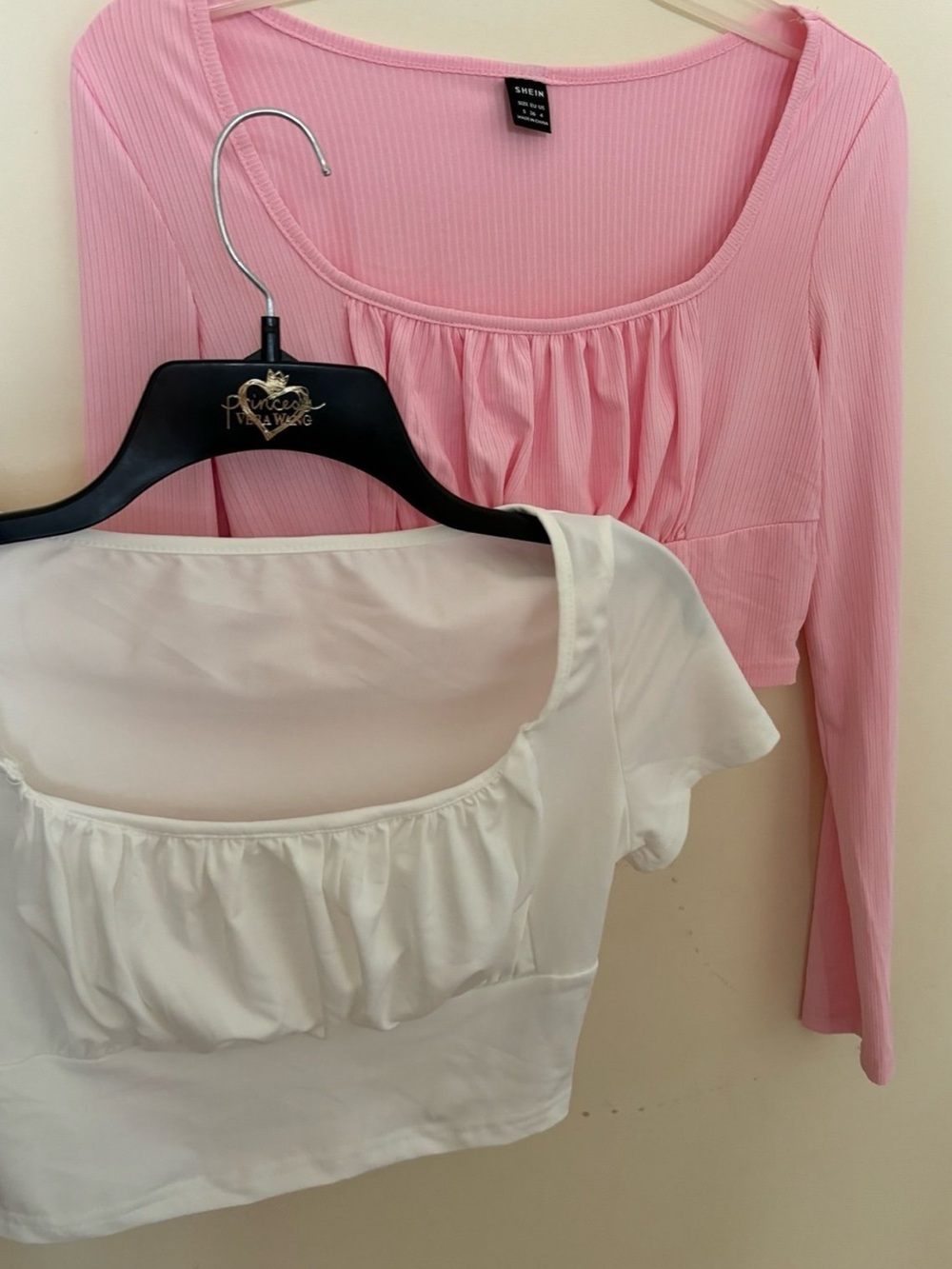Women’s Scoop-Neck Ruched Crop Top - Pink and White smal size - Picture 2 of 7